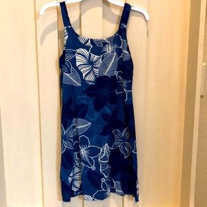 Youth Girls Blue Hawaiian Dress with white flowers